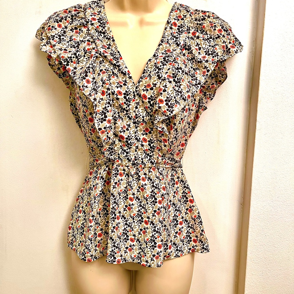 Max Studio Flirty Floral Ruffle Blouse Tunic